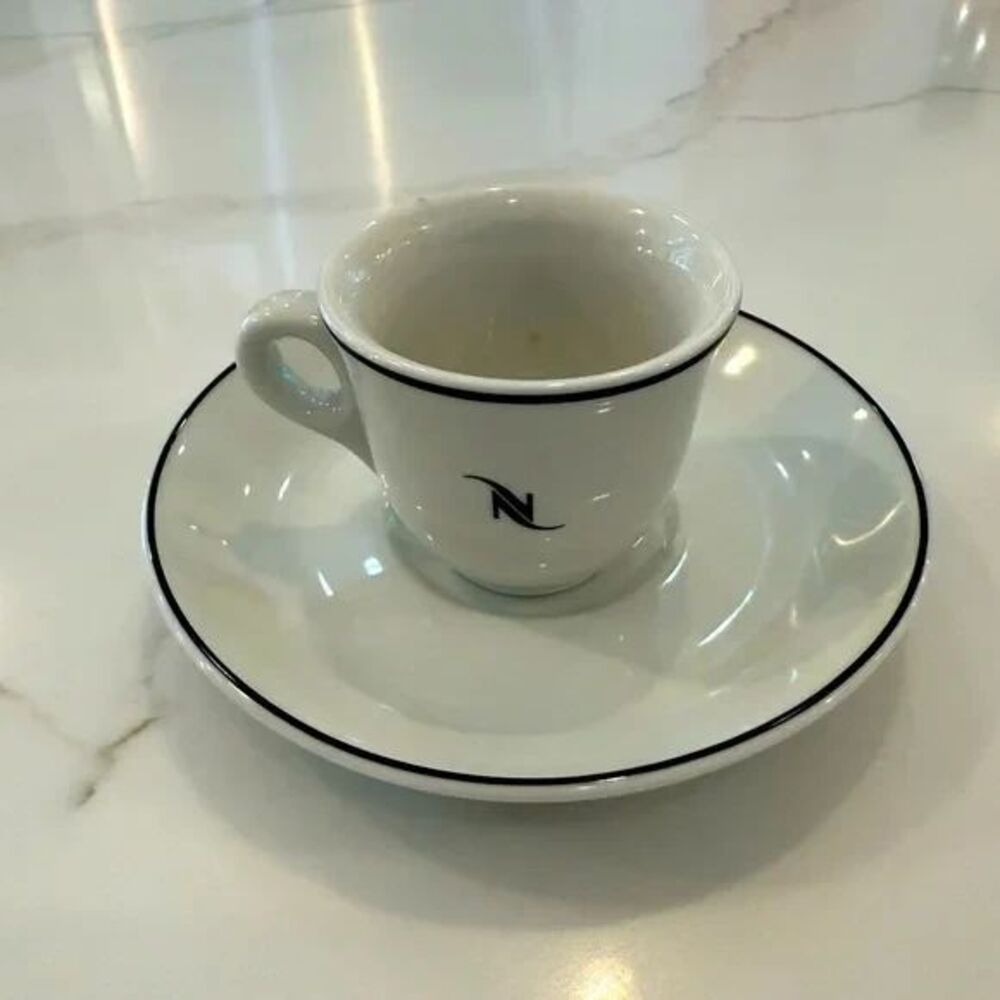 One Nespresso White Espresso Cup with Black logo